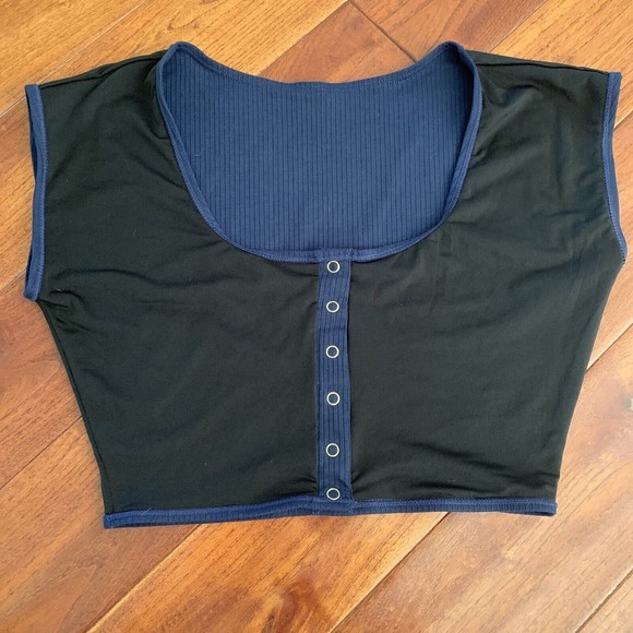Mapale Navy Blue Snap Front Reversible Black Crop Top Women's Size Large - Picture 5 of 11